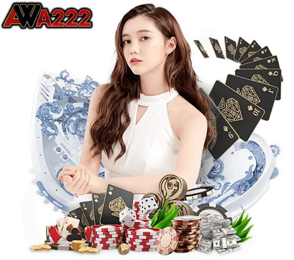 WAW222 คาสิโนออนไลน์และสล็อตออนไลน์ ภาพผู้หญิงพร้อมสัญลักษณ์เกมและเหรียญทอง เล่นง่าย โบนัสแตกไว ฝากถอนออโต้รวดเร็ว